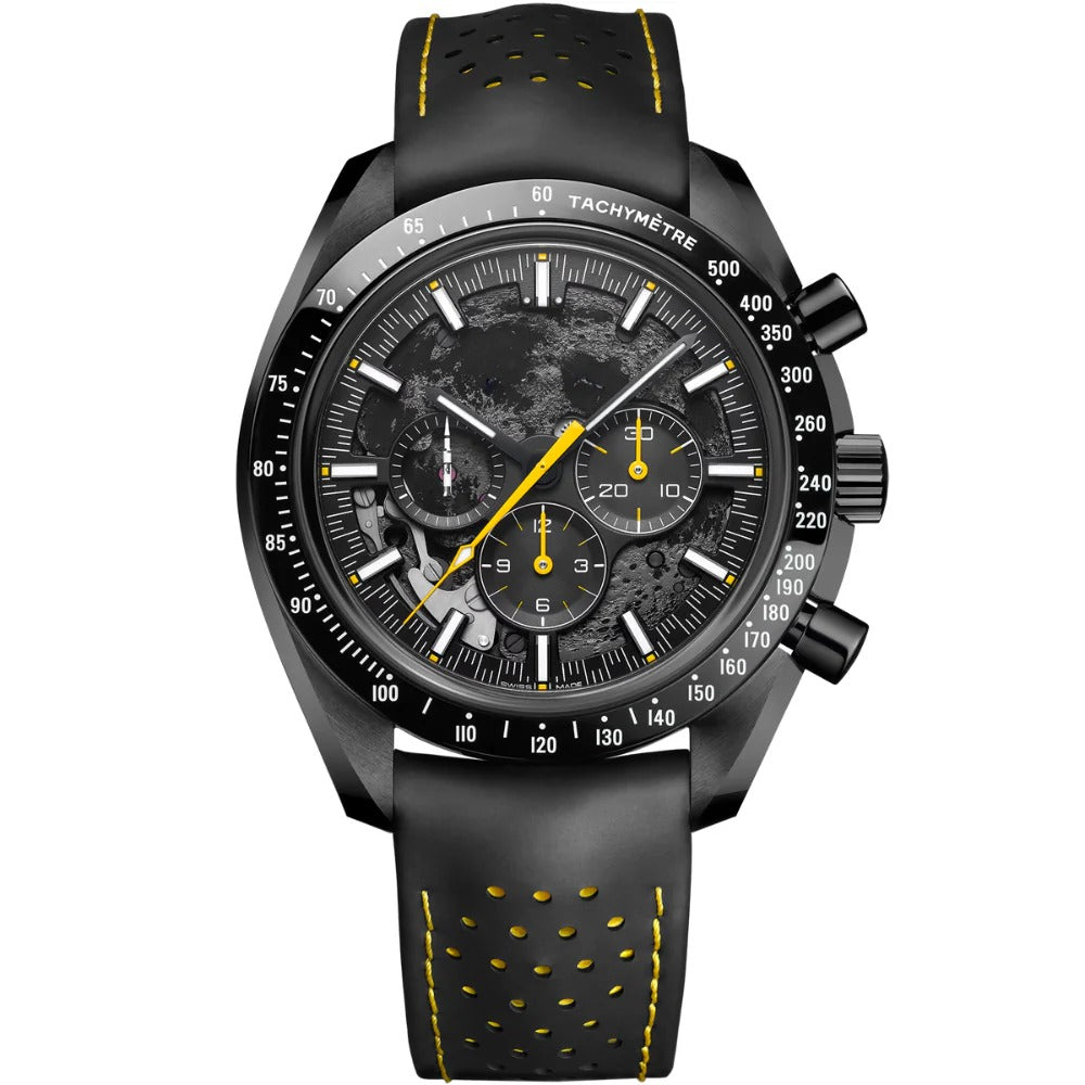 Aether Lunaris 44 – Black Skeleton Dial | Black Strap & Yellow Racing Accents