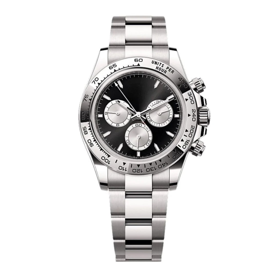 Imperium Velocity 40 – Black Panda Dial | Steel & Gold Bracelet & Gold Tachymeter Bezel