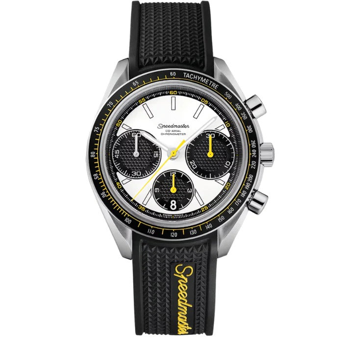 Aether Racing 42 – White Panda Dial | Black Strap & Yellow Racing Accents