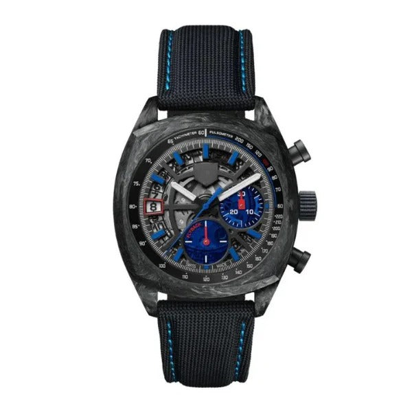 Chronara Carrera 44 – Blue Skeleton Dial | Black Racing Strap