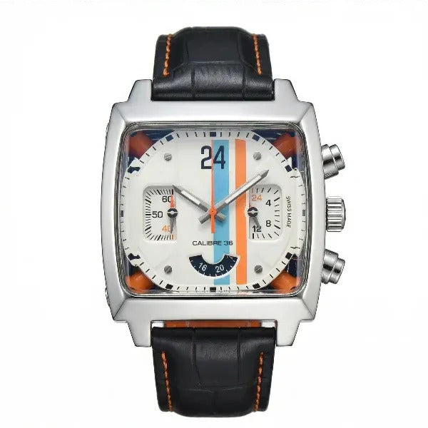 Chronara Monaco 42 – Silver Dial | Steel Case & Black Leather Strap
