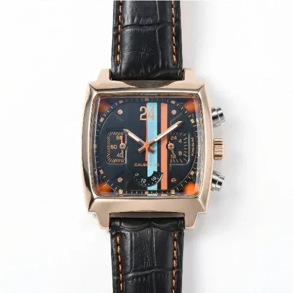 Chronara Monaco 42 – Blue Dial | Rose Gold Case & Black Leather Strap