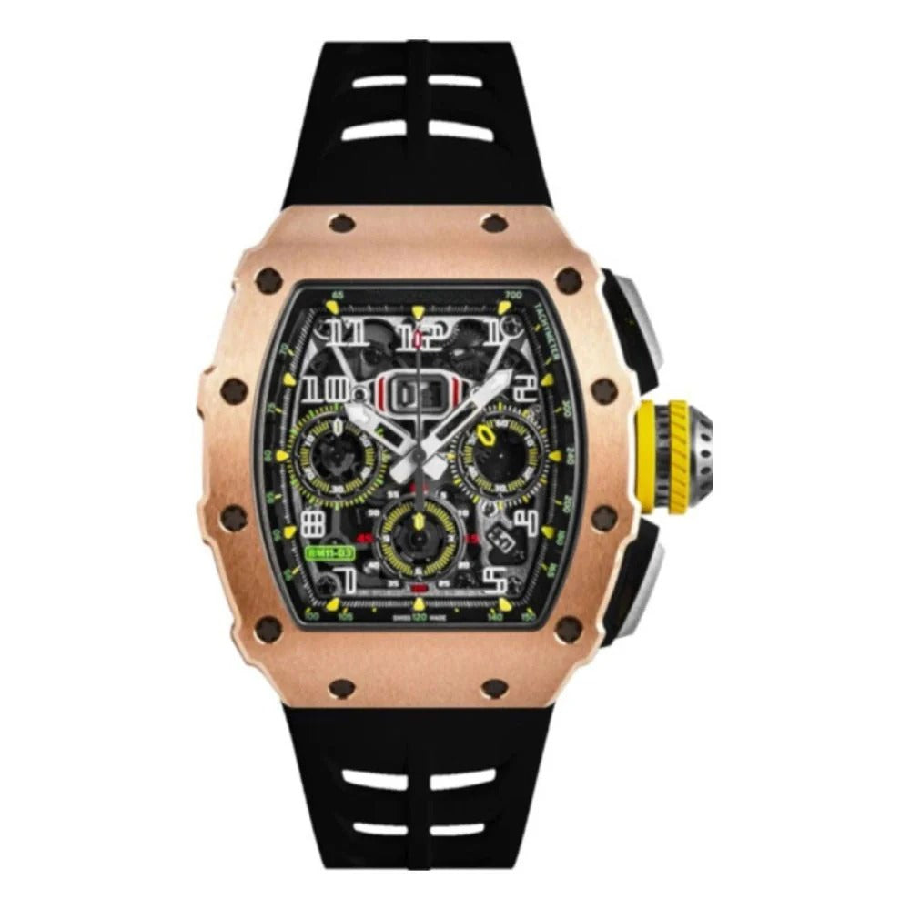 Novaris Phantom 44 – Rose Titanium Skeleton Dial | Black Rubber Strap