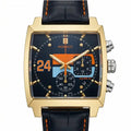 Chronara Monaco 42 – Blue Dial | Yellow Gold Case & Black Leather Strap