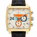 Chronara Monaco 42 – White Dial | Yellow Gold Case & Black Leather Strap