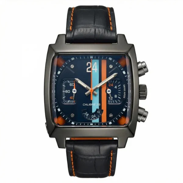 Chronara Monaco 42 – Blue Dial | Black DLC Case & Black Leather Strap