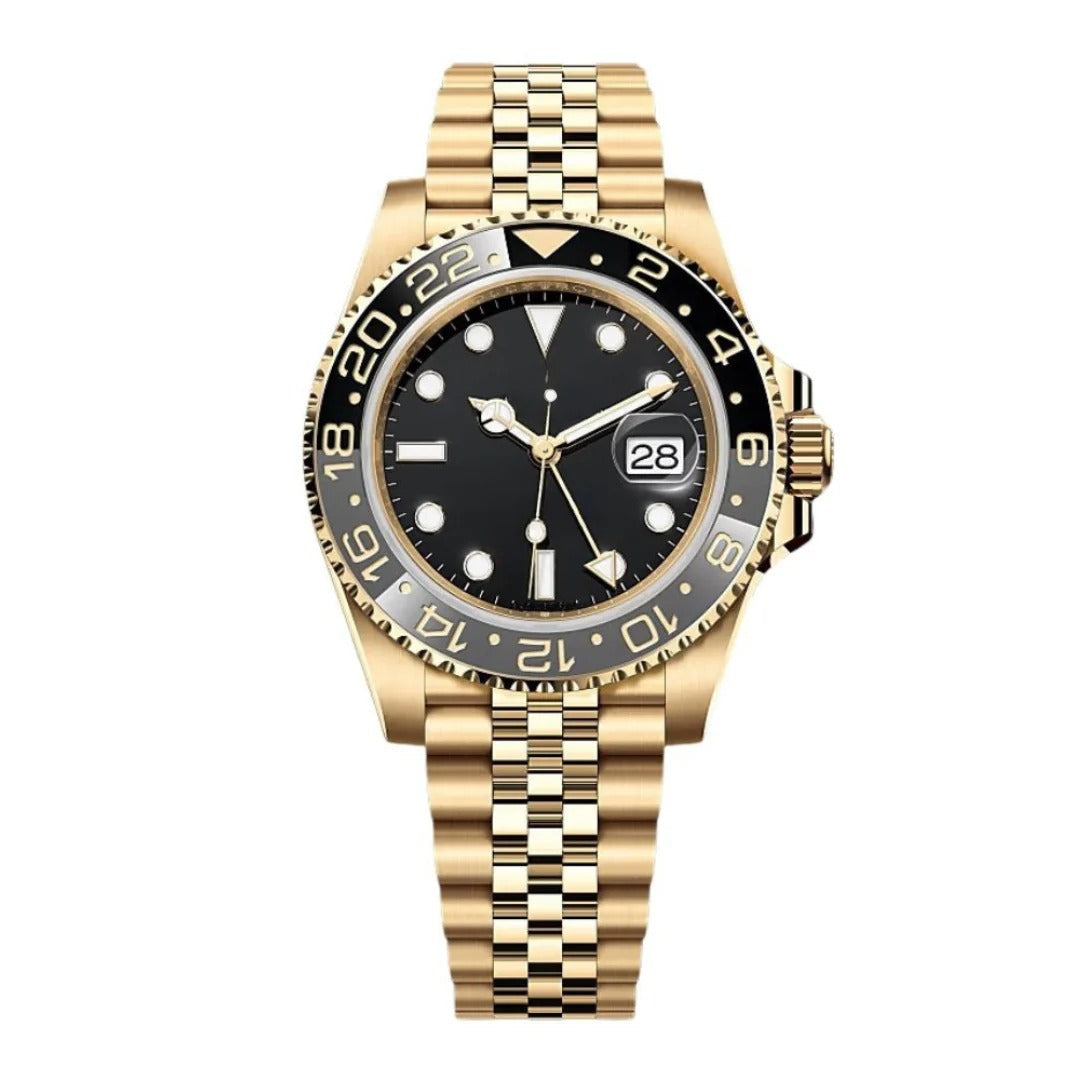 Imperium Atlas 40 – Black Dial | Full Gold Jubilee Bracelet & Grey-Black GMT Bezel