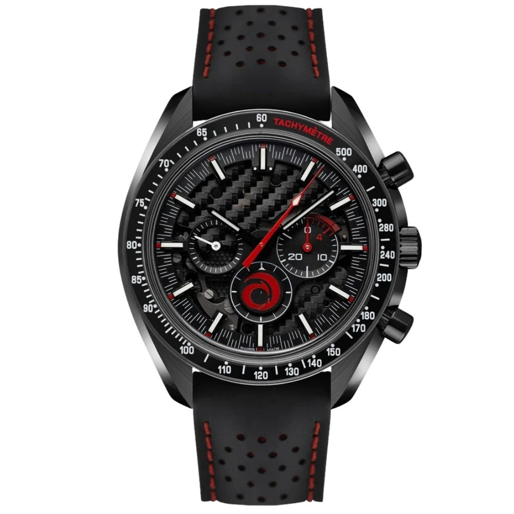 Aether Lunaris 44 – Black Dial | Black Strap & Red Racing Accents