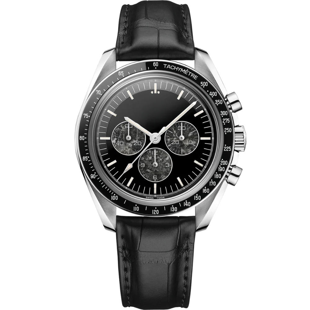 Aether Heritage 41 – Black Dial | Black Leather Strap & Vintage Chronograph