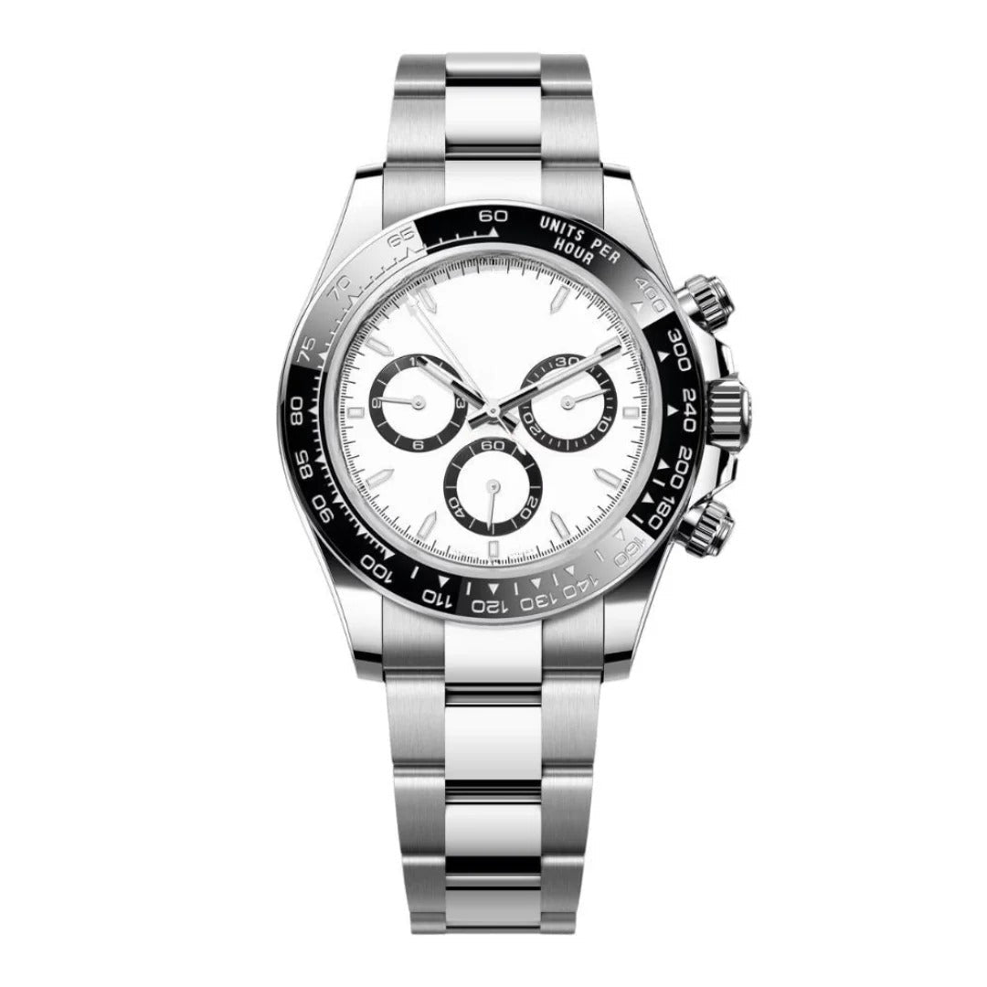 Imperium Velocity 40 – White Panda Dial | Steel Bracelet & Black Ceramic Tachymeter Bezel
