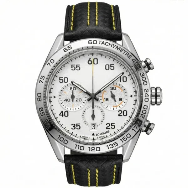 Chronara Racing Pro 42 – White Dial | Yellow Racing Accents