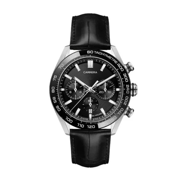 Chronara Racing Pro 42 – Black Dial | Black Leather Strap