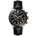 Chronara Racing Pro 42 – Black Dial | Rose Gold Accents & Black Leather Strap
