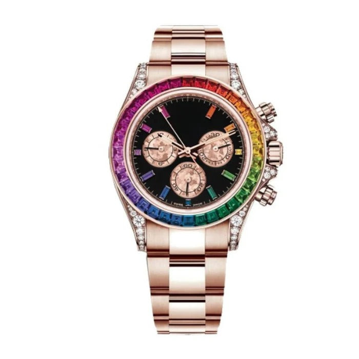Imperium Velocity 40 – Black Dial | Rose Gold Bracelet & Rainbow Gem Bezel