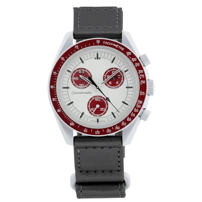 Aether Mars 42 – White Red Dial | Grey Strap
